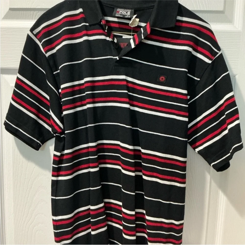 South Pole Black and Red Polo Shirt with Stripes - Picture 3 of 4